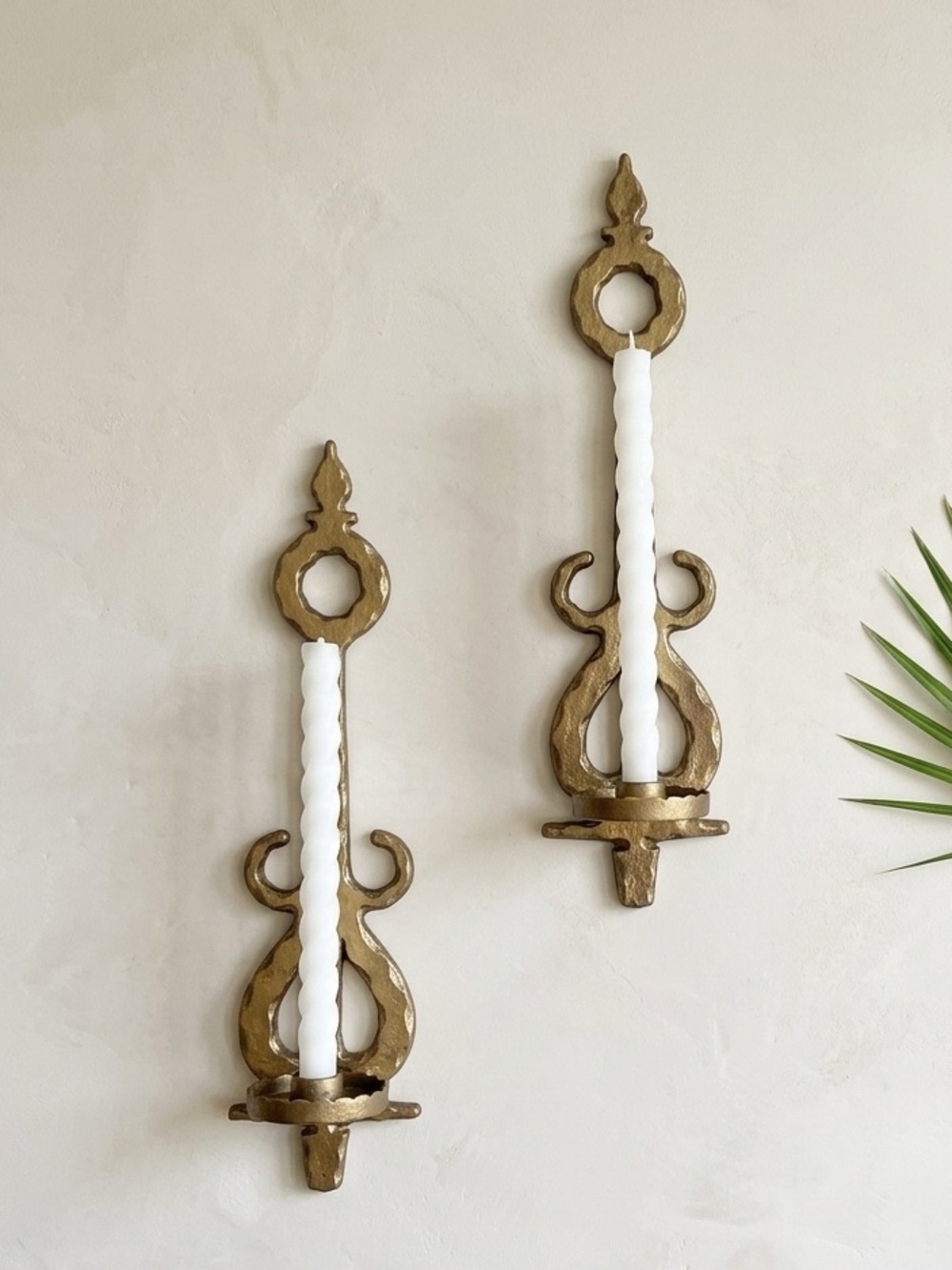 Vintage HomCo Brutalist Spanish Revival Gold Wall Candle Holders